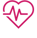 Pink icon of a heart with a pulse line