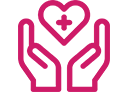 Pink heart with cross in the middle shielded by hands