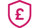Pink pound sign inside shield icon