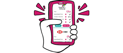 Hand scrolling through online quotes on mobile phone