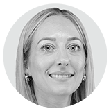 Samantha Warner black and white headshot inside circle