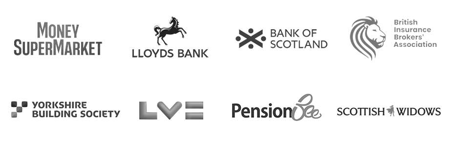 Logos of MoneySupermarket Lloyds BankofScotland BIBA Nerdwallet Neilson PensionBee Scottish Widows