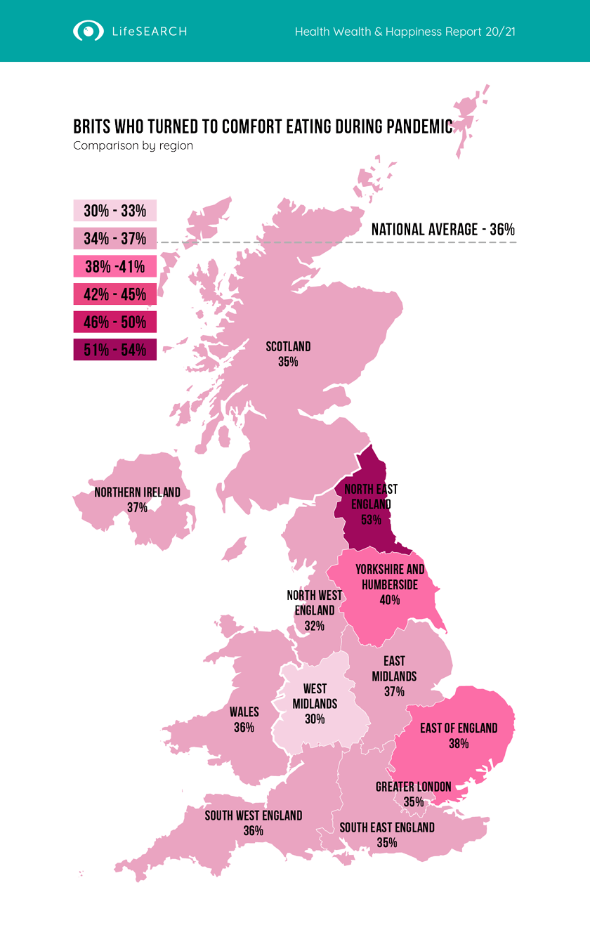 Health - Brits Who Turned To Comfort Eating During The Pandemic by Location. The North-East stands out